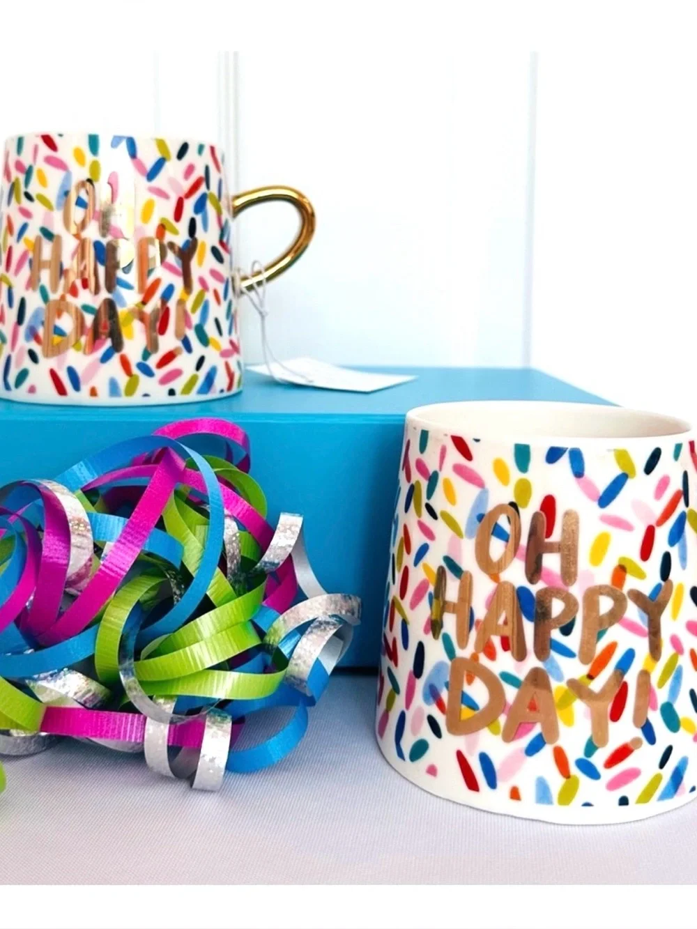 THIMBLEPRESS ~ Slant Collection Gold Handle and Slogan 11oz Confetti Mug Set